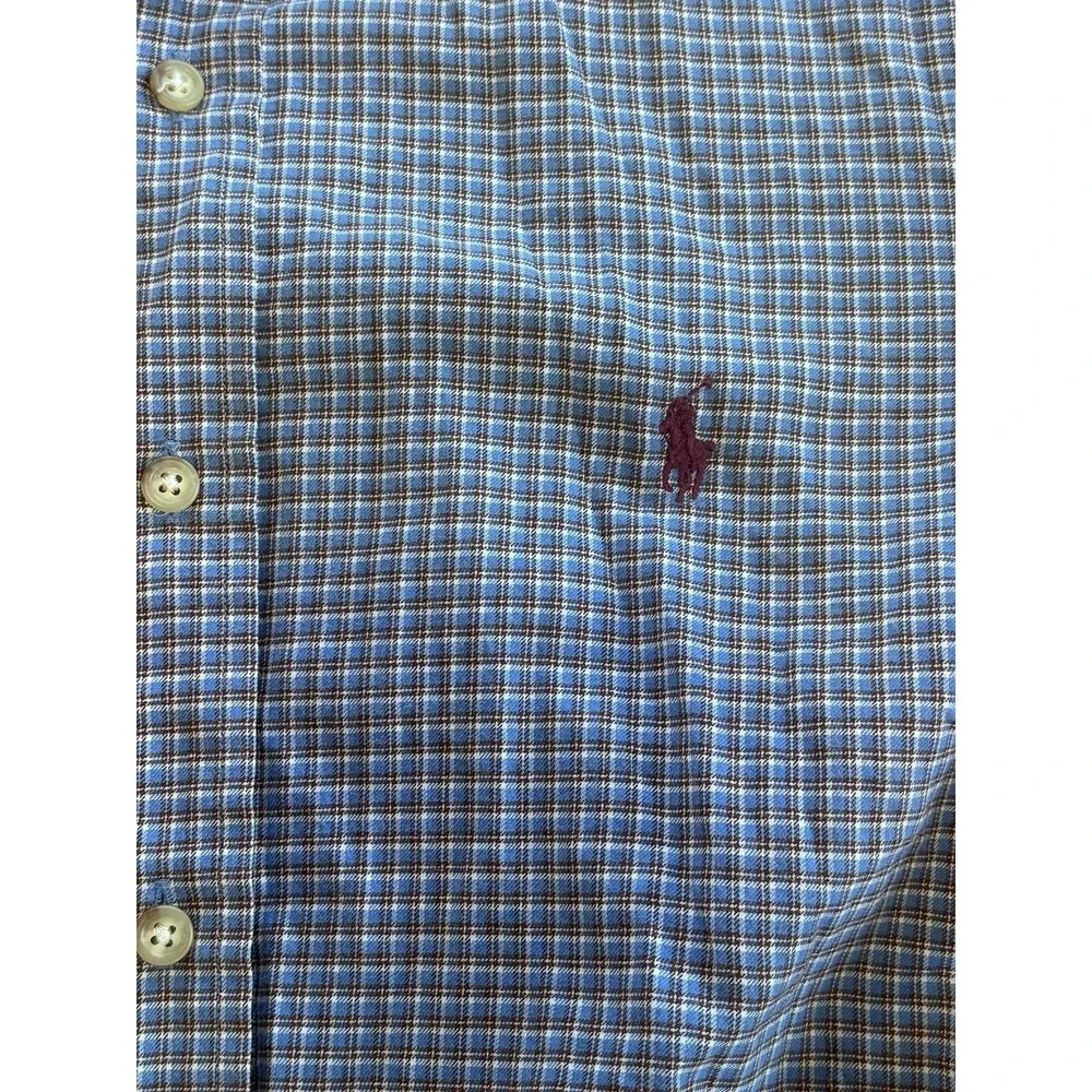 Polo Ralph Lauren Shirt Mens M Blue‎ Plaid Classic Fit Performance Long Sleeve